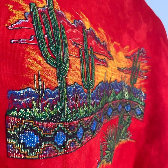Ultimate Hanes Cotton Vintage 90s Zip Up Crewneck Cactus Desert Red Sweater M - Picture 6 of 6